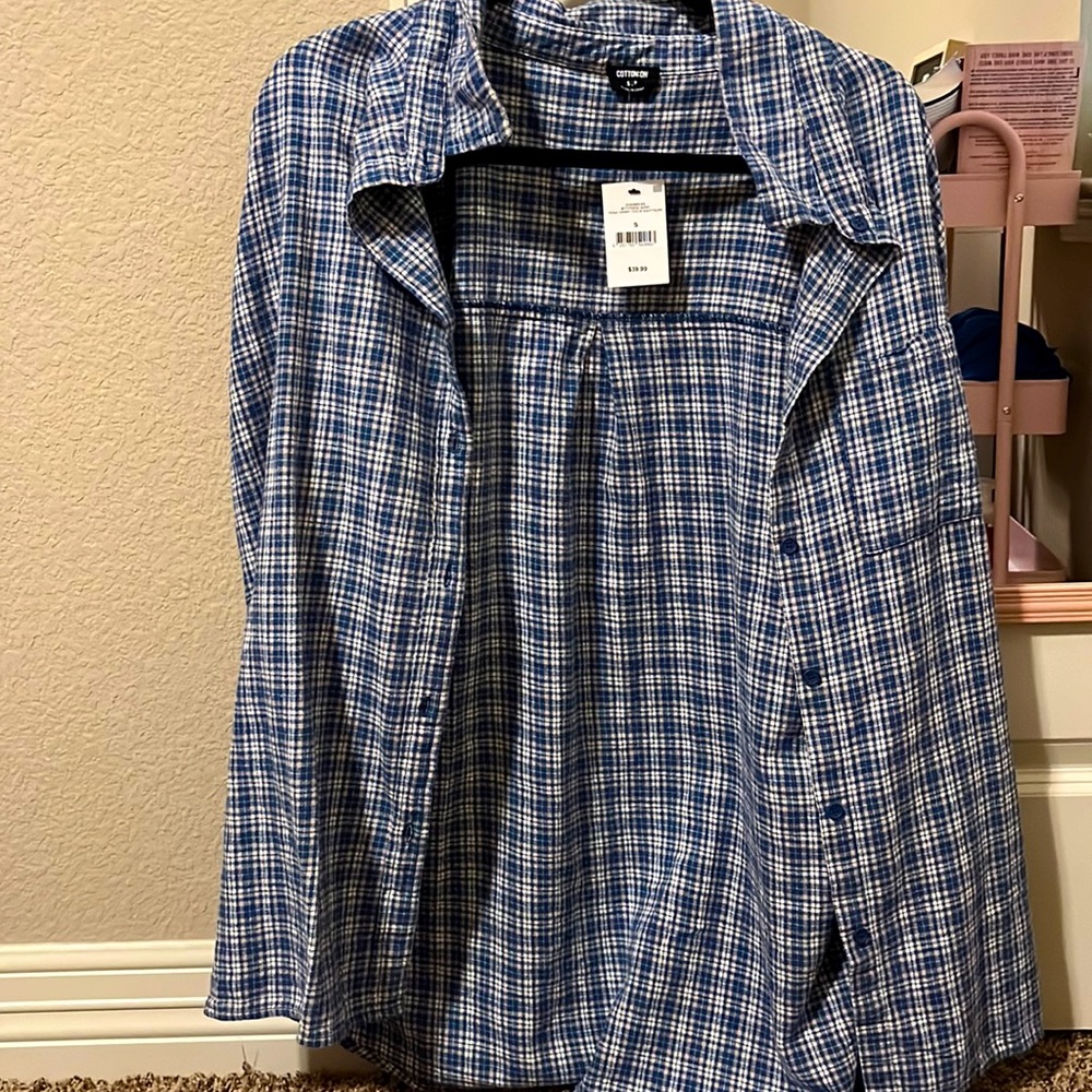 Size small Cotton:On navy/white flannel.